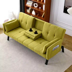 Canapé-lit multifonctionnel en coton de 70 pouces avec porte-gobelet et rangement latéral pour salon et chambre, vert