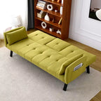 Canapé-lit multifonctionnel en coton de 70 pouces avec porte-gobelet et rangement latéral pour salon et chambre, vert