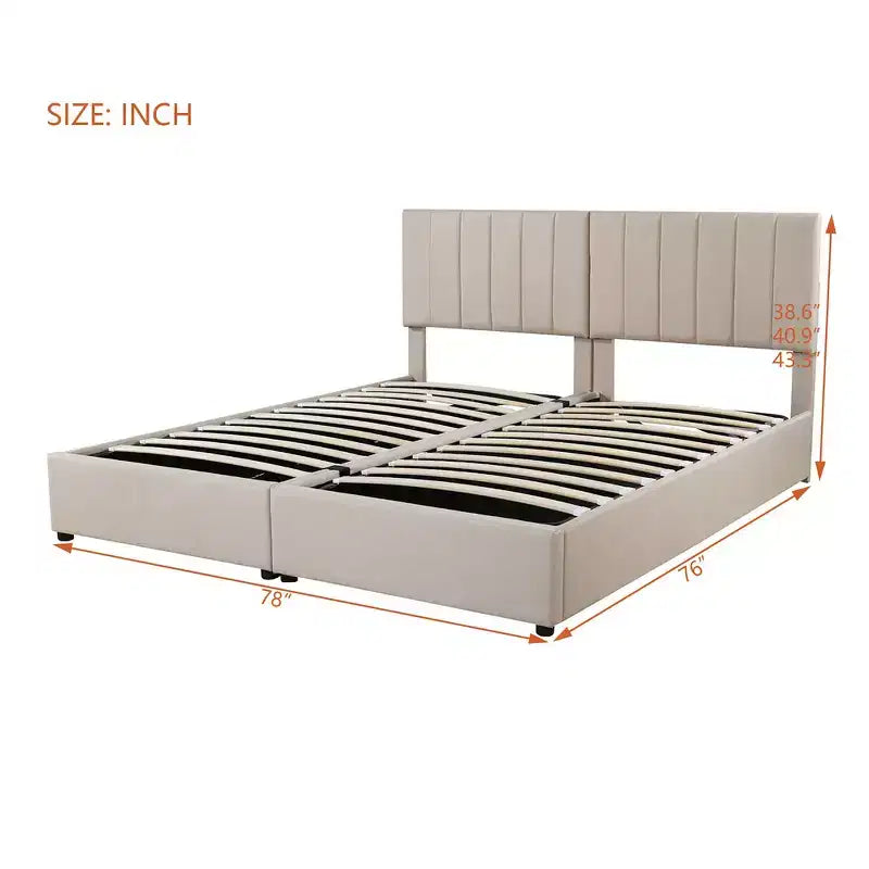 Lit plateforme capitonné King Size avec système de rangement sous le lit