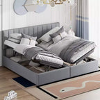 Lit plateforme capitonné King Size avec système de rangement sous le lit