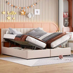 Lit plateforme capitonné King Size avec système de rangement sous le lit