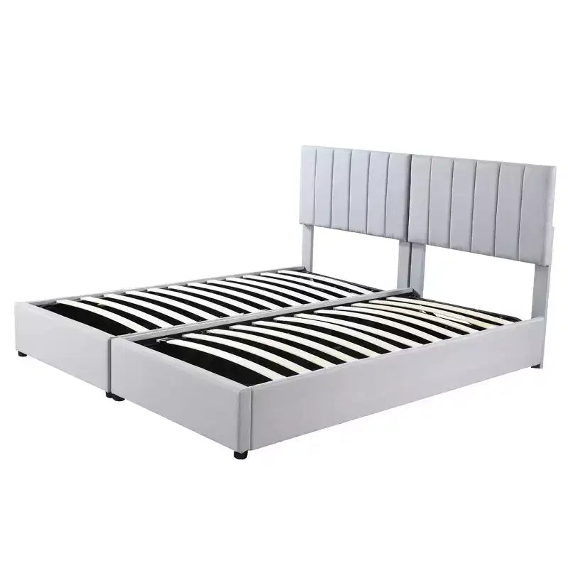 Lit plateforme capitonné King Size avec système de rangement sous le lit