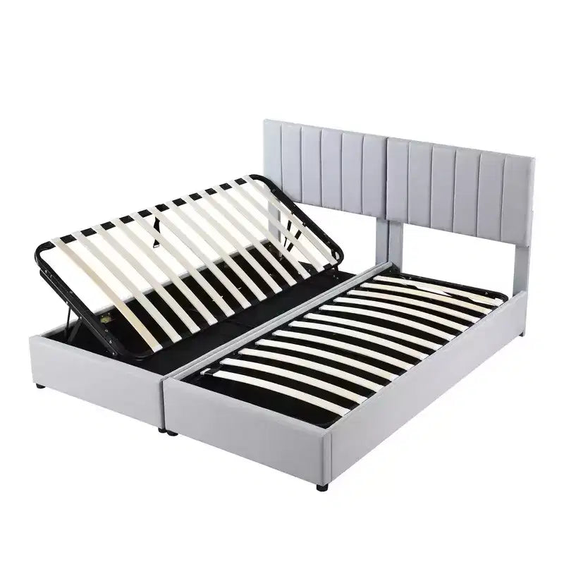 Lit plateforme capitonné King Size avec système de rangement sous le lit