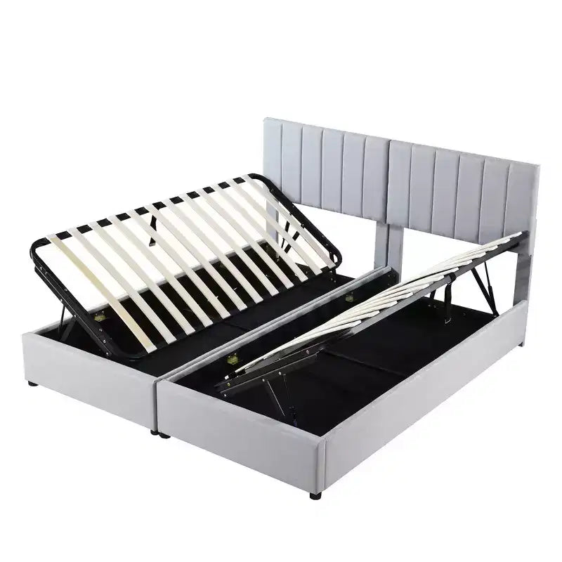 Lit plateforme capitonné King Size avec système de rangement sous le lit