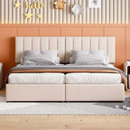Lit plateforme capitonné King Size avec système de rangement sous le lit