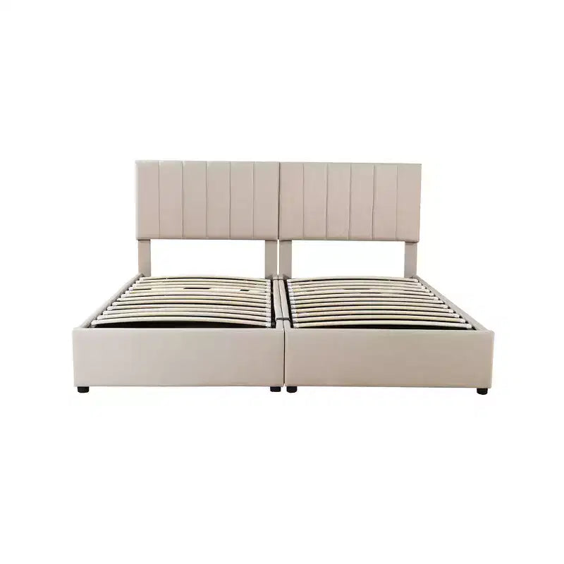 Lit plateforme capitonné King Size avec système de rangement sous le lit