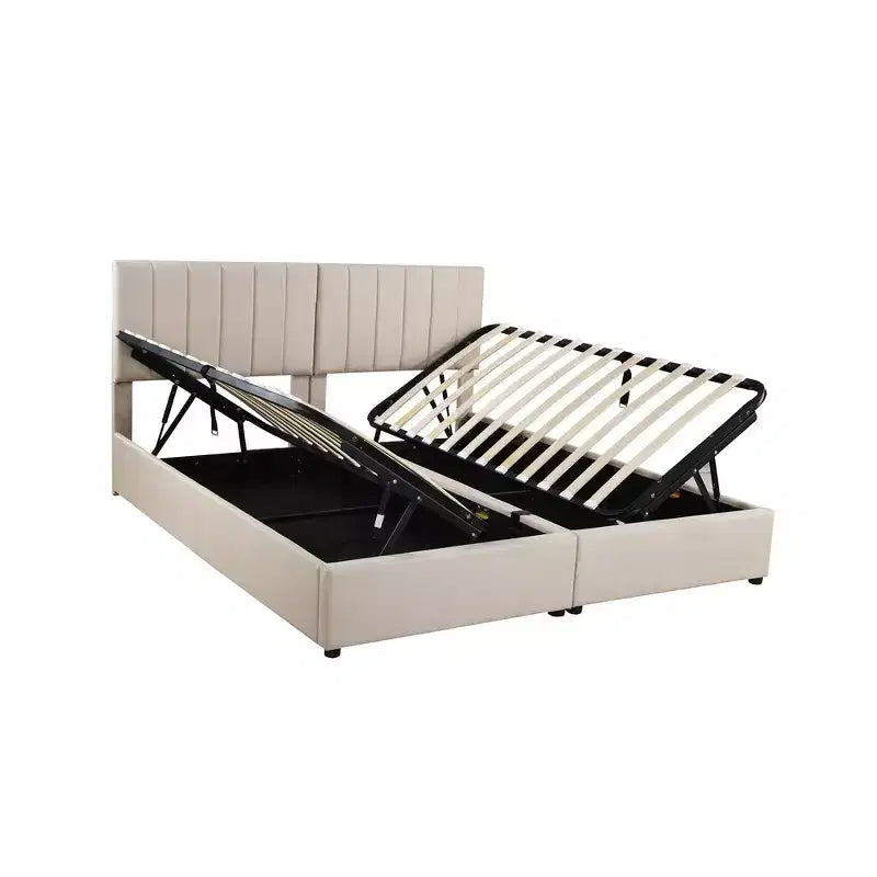 Lit plateforme capitonné King Size avec système de rangement sous le lit