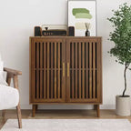 JVNOXK 31.5inch Side Panel Storage Sideboard, Farmhouse Style Louvered Door Sideboard, Wooden Coffee Bar Storage Cabinet Suitable for Kitchen