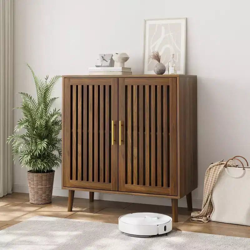 Buffet de cuisine style ferme à portes persiennes de 31,5 po, Armoire de rangement en bois pour bar à café