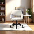 FurnitureR Home Office Chair, Fabric Upholstered Vanity Chairs with Rolling Wheels, Adjustable Study Desk Chair Mid Back for Living Room, White