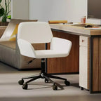Chaise de bureau à domicile, fauteuil de coiffeuse en tissu rembourré avec roulettes, dossier mi-hauteur réglable pour salon, blanc