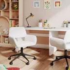 Chaise de bureau à domicile, fauteuil de coiffeuse en tissu rembourré avec roulettes, dossier mi-hauteur réglable pour salon, blanc