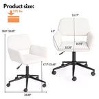 Chaise de bureau à domicile, fauteuil de coiffeuse en tissu rembourré avec roulettes, dossier mi-hauteur réglable pour salon, blanc