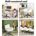 Chaise de bureau à domicile, fauteuil de coiffeuse en tissu rembourré avec roulettes, dossier mi-hauteur réglable pour salon, blanc