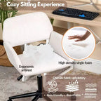 Chaise de bureau à domicile, fauteuil de coiffeuse en tissu rembourré avec roulettes, dossier mi-hauteur réglable pour salon, blanc