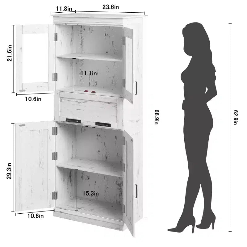 Meuble de rangement haut de cuisine de 170 cm, armoire de salle de bain autoportante, buffet en bois avec tiroir et étagères réglables, meuble bas de bar à café