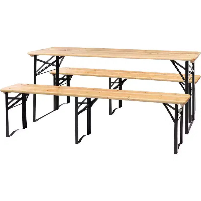 VINGLI 6 Foot Folding Picnic Table with Benches, Weather-Resistant Wood Beer Camping Table w/Carrying Handles