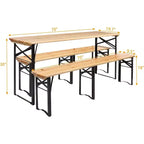 Table de pique-nique pliante de 1,8 m avec bancs, en bois résistant aux intempéries, table de camping avec poignées de transport