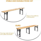 Table de pique-nique pliante de 1,8 m avec bancs, en bois résistant aux intempéries, table de camping avec poignées de transport