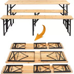 Table de pique-nique pliante de 1,8 m avec bancs, en bois résistant aux intempéries, table de camping avec poignées de transport