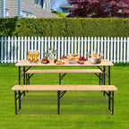 Table de pique-nique pliante de 1,8 m avec bancs, en bois résistant aux intempéries, table de camping avec poignées de transport