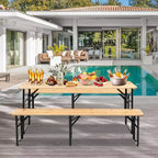 Table de pique-nique pliante de 1,8 m avec bancs, en bois résistant aux intempéries, table de camping avec poignées de transport