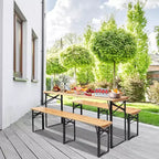 Table de pique-nique pliante de 1,8 m avec bancs, en bois résistant aux intempéries, table de camping avec poignées de transport