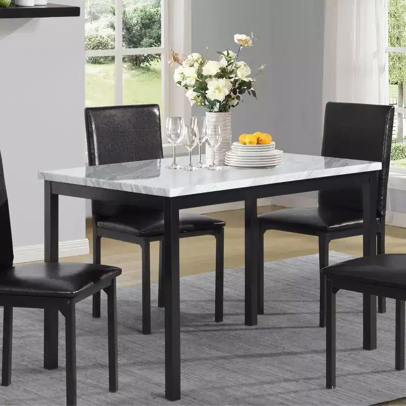 Table de salle à manger moderne de 48 pouces avec plateau en faux marbre stratifié, table de cuisine avec pieds en métal, petite table pour salon, cuisine