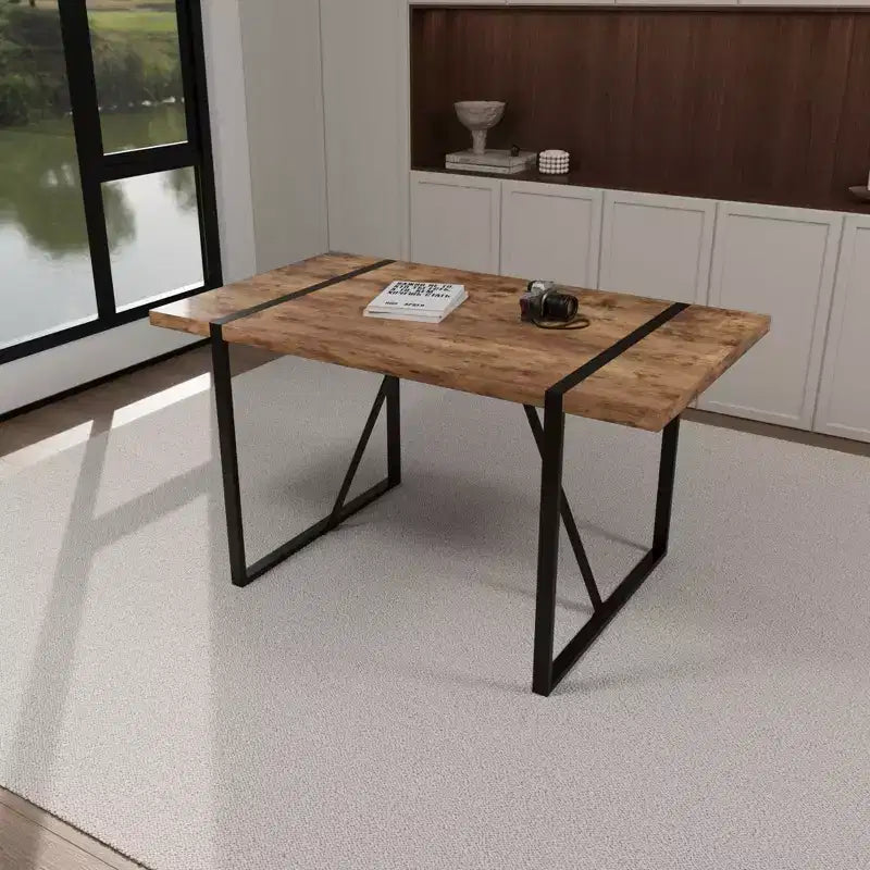 Table à manger rectangulaire rustique de 55 pouces avec pieds en forme de boucle, table de cuisine pour 4 à 6 personnes, salle à manger, salon, cuisine