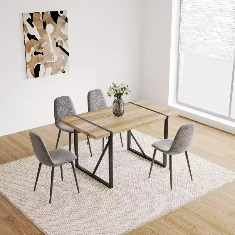 Okak 55IN Rustic Rectangular Dining Table with Loop Legs, Kitchen Table for 4-6 Person, Dinner Table for Dining Room, Living Room, Kitchen