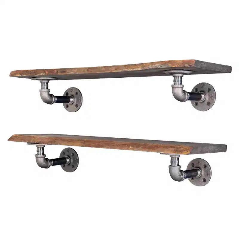 Pipe Decor 24 Boulder Black Live Edge Wood Shelf with L-Shaped Pipe Brackets (2-Pack)