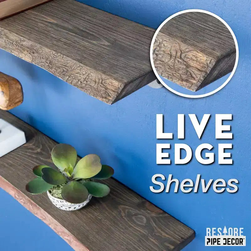 Étagère en bois à bord brut de 24 po avec supports de tuyauterie en L (paquet de 2)