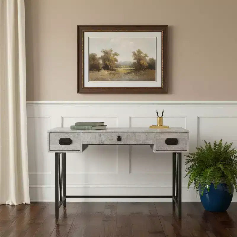 Bureau informatique marron et noir avec deux tiroirs, 120 cm