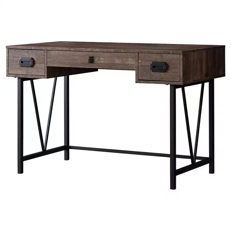 24 Brown and Black Computer Desk With Two Drawers