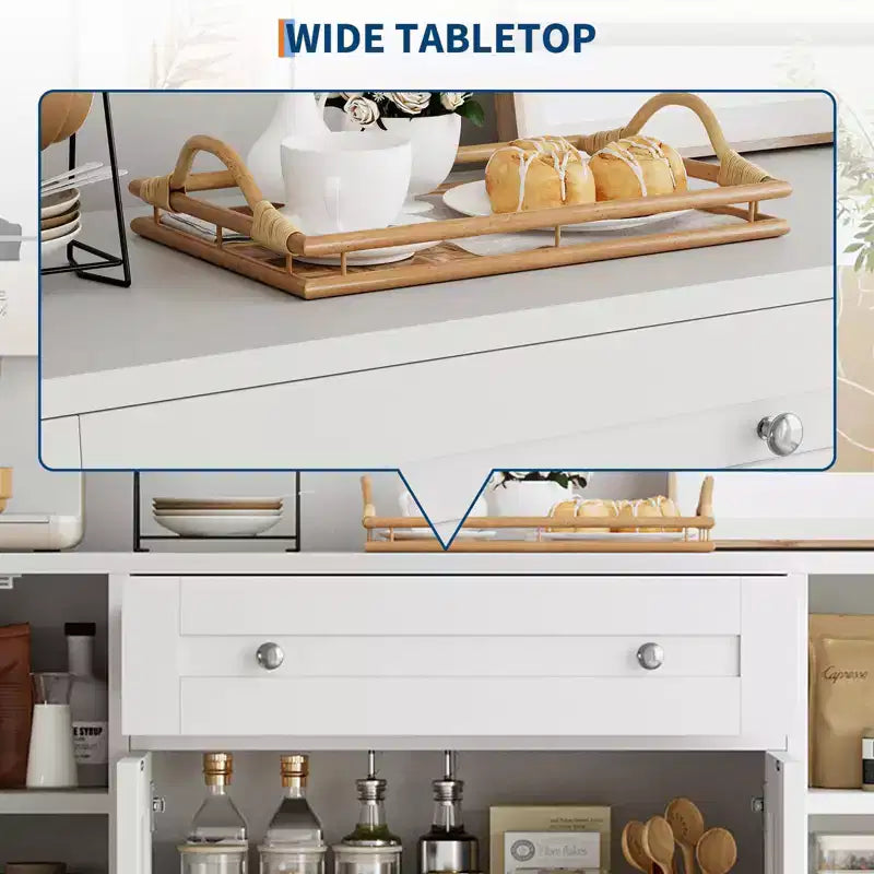 55 Meuble Buffet Bahut, Bar à Café en Bois avec Étagères Réglables, Table Console, Armoire de Rangement au Sol pour Cuisine Salon