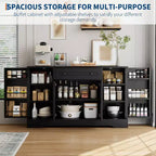 55 Meuble Buffet Bahut, Bar à Café en Bois avec Étagères Réglables, Table Console, Armoire de Rangement au Sol pour Cuisine Salon