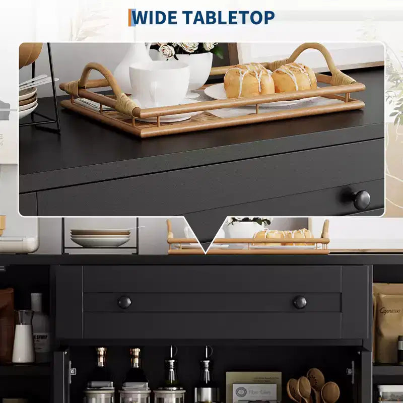 55 Meuble Buffet Bahut, Bar à Café en Bois avec Étagères Réglables, Table Console, Armoire de Rangement au Sol pour Cuisine Salon