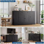 55 Meuble Buffet Bahut, Bar à Café en Bois avec Étagères Réglables, Table Console, Armoire de Rangement au Sol pour Cuisine Salon