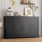 55 Meuble Buffet Bahut, Bar à Café en Bois avec Étagères Réglables, Table Console, Armoire de Rangement au Sol pour Cuisine Salon