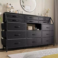 Storage Cabinet, Bedroom Dresser, 55 Inch with Side Pockets, Metal Frame and Wood Top Open Shelves with 14 Drawers for Bedroom, Living Room