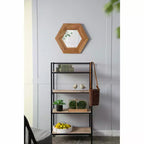 Miroir mural hexagonal 18,5 x 18,5 avec cadre en bois de teck naturel, décoration murale pour salon, salle de bain, couloir