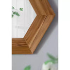Miroir mural hexagonal 18,5 x 18,5 avec cadre en bois de teck naturel, décoration murale pour salon, salle de bain, couloir