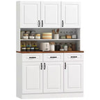 71 Kitchen Pantry Cabinet, Freestanding Farmhouse Storage Cabinet with Wide 2-Tier Microwave Stand Countertop, 3 Drawers, 6 Soft Closing Doors