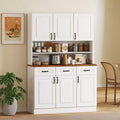 Meuble de cuisine autoportant de 180 cm de style fermette avec large comptoir micro-ondes à 2 niveaux, 3 tiroirs, 6 portes à fermeture douce