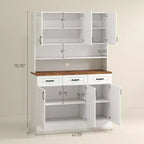Meuble de cuisine autoportant de 180 cm de style fermette avec large comptoir micro-ondes à 2 niveaux, 3 tiroirs, 6 portes à fermeture douce