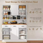 Meuble de cuisine autoportant de 180 cm de style fermette avec large comptoir micro-ondes à 2 niveaux, 3 tiroirs, 6 portes à fermeture douce