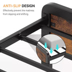 Cadre de lit Queen Size avec tête de lit en bois, sommier plateforme en métal avec rangement sous le lit, support à lattes métalliques, pas besoin de sommier tapissier, silencieux