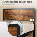 Cadre de lit Queen Size avec tête de lit en bois, sommier plateforme en métal avec rangement sous le lit, support à lattes métalliques, pas besoin de sommier tapissier, silencieux