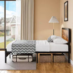 Cadre de lit Queen Size avec tête de lit en bois, sommier plateforme en métal avec rangement sous le lit, support à lattes métalliques, pas besoin de sommier tapissier, silencieux