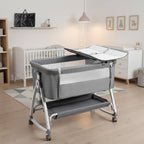 JOYMOR Baby Bassinet with Changing Table, Bedside Bassinet for Baby with Comfy Mattress and Wheels, 6 Height Adjustable Easy Folding